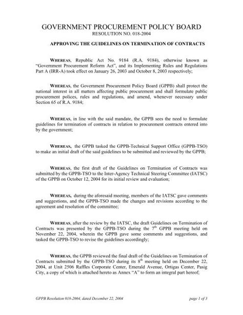 gppb resolution no. 018-2004|Contract Termination for Default, Unlawful Acts or Insolvency.